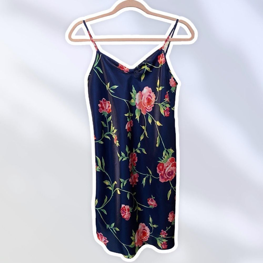 Secret Treasures Y2K Navy Satin Floral Slip